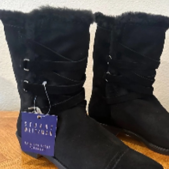 EUC!Stuart Weitzman Suede Mid-calf Boots Size 7.5 Black Fur Lining & Gum Soles - Picture 11 of 14